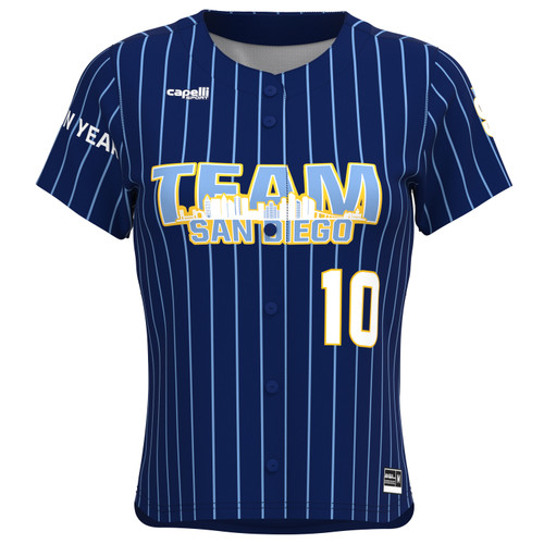 TEAM SAN DIEGO PINSTRIPE BASE LITE FULL BUTTON JERSEY NAVY POWDER BLUE WHITE