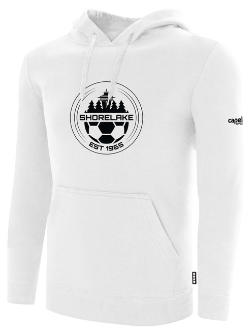 SHORELAKE SC BASICS FLEECE PULLOVER HOODIE CREST CENTER CHEST WHITE BLACK