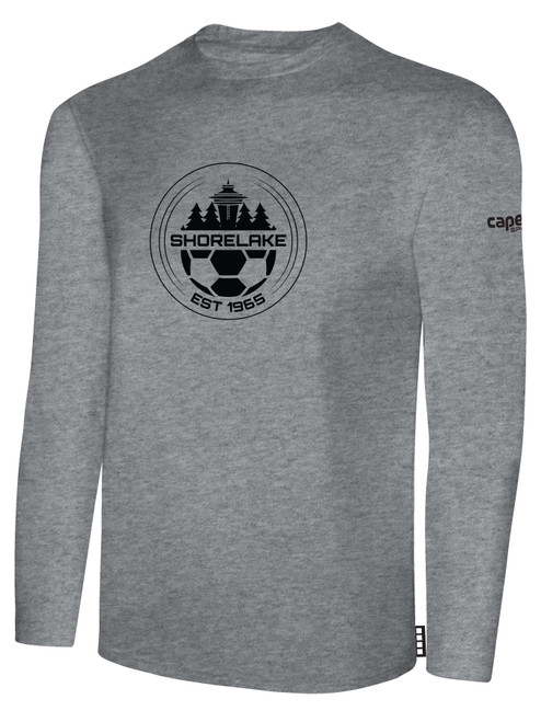 SHORELAKE SC BASICS LONG SLEEVE COTTON TEE CREST CENTER CHEST LIGHT HEATHER GREY BLACK