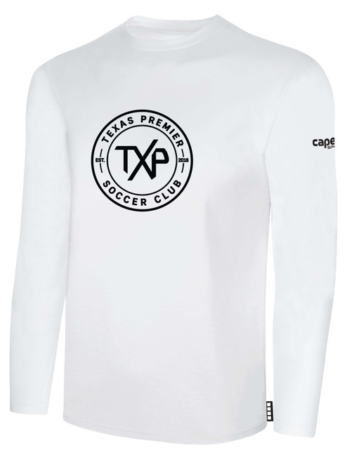 TEXAS PREMIER BASICS LONG SLEEVE COTTON TEE CREST CENTER CHEST WHITE BLACK