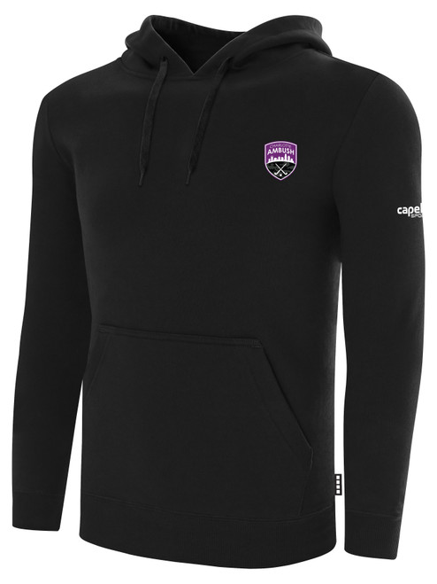 CHARLOTTE AMBUSH FH BASICS FLEECE PULLOVER HOODIE CREST LEFT CHEST BLACK WHITE