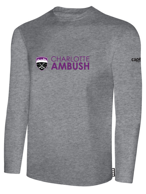 CHARLOTTE AMBUSH FH BASICS LONG SLEEVE COTTON TEE CREST CENTER CHEST LIGHT HEATHER GREY BLACK
