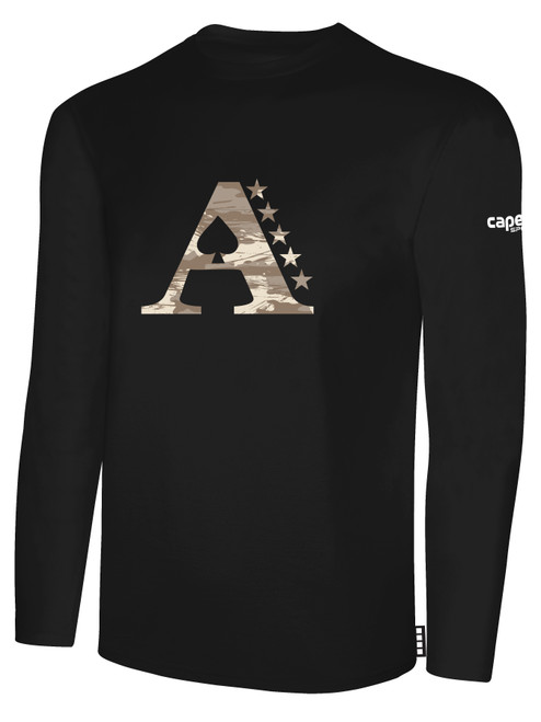 ACE VOLLEYBALL BASICS LONG SLEEVE COTTON TEE CREST CENTER CHEST BLACK WHITE