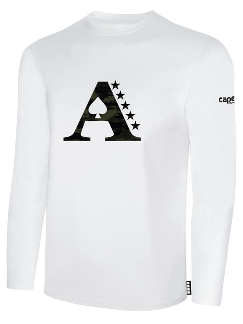 ACE VOLLEYBALL BASICS LONG SLEEVE COTTON TEE CREST CENTER CHEST WHITE BLACK