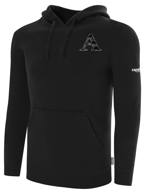 ACE VOLLEYBALL BASICS FLEECE PULLOVER HOODIE CREST LEFT CHEST BLACK WHITE