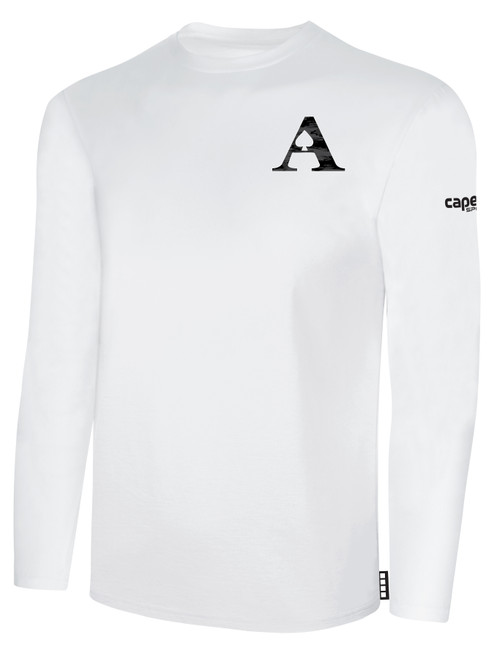 ACE VOLLEYBALL BASICS LONG SLEEVE COTTON TEE CREST LEFT CHEST WHITE BLACK