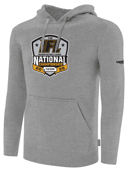 IFL FAN SHOP BASICS FLEECE PULLOVER HOODIE CREST ON WEARERS CENTER CHEST LIGHT HEATHER GREY BLACK