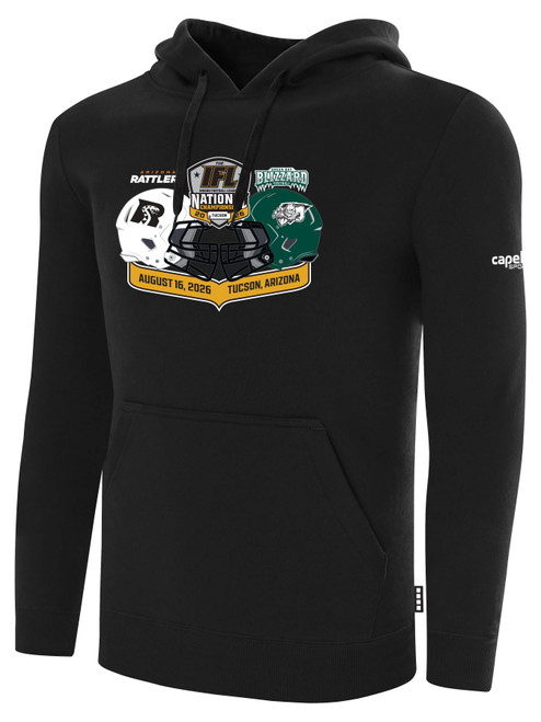 ARIZONA RATTLERS IFL BASICS FLEECE PULLOVER HOODIE CREST ON WEARERS CENTER CHEST BLACK WHITE
