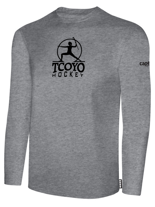 TCOYO FH BASICS LONG SLEEVE COTTON TEE CREST CENTER CHEST LIGHT HEATHER GREY BLACK