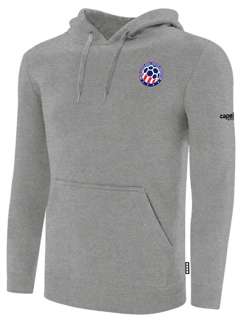 USASA BASICS SMALL LOGO PULLOVER FLEECE HOODIE LEFT CHEST: USASA CREST LIGHT HEATHER GREY BLACK