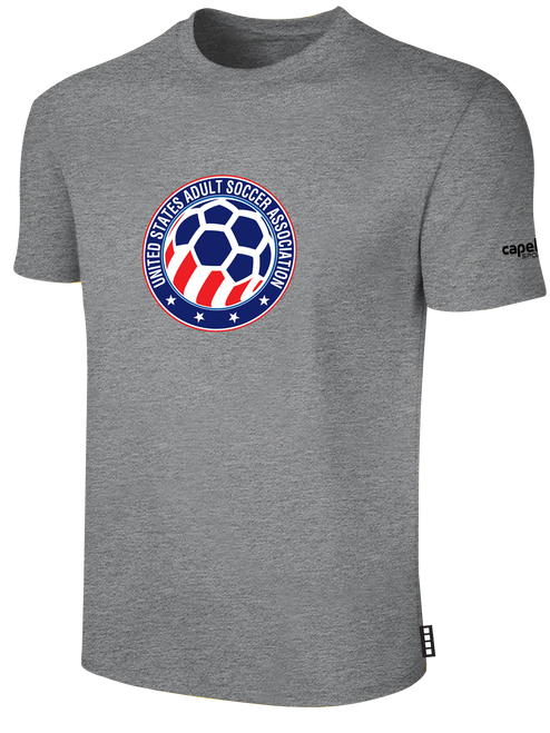 USASA LARGE LOGO BASICS COTTON SHORT SLEEVE T-SHIRT CENTER FRONT: USASA CREST LIGHT HEATHER GREY BLACK