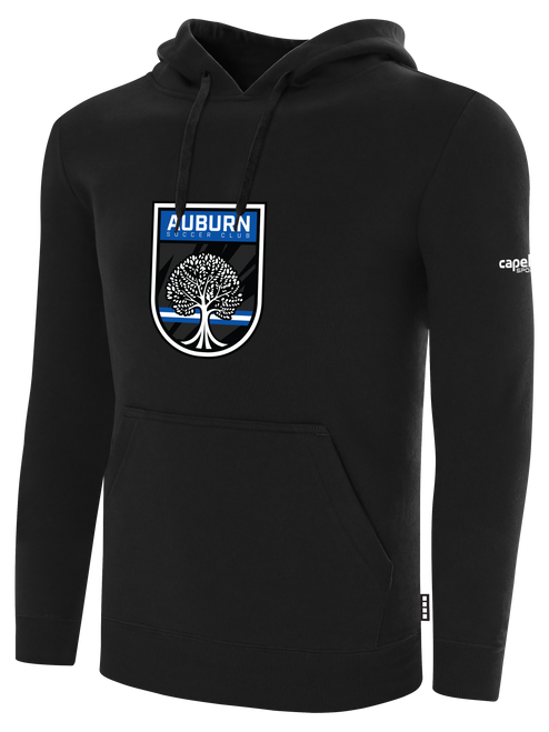 AUBURN SC BASICS FLEECE HOODIE CENTER FRONT: AUBURN SC CREST BLACK WHITE