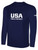 USA FIELD  HOCKEY BASICS LONG SLEEVE COTTON TEE CREST ON WEARERS CENTER CHEST NAVY WHITE