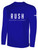 NORCO RUSH  LONG SLEEVE COTTON T-SHIRT CREST  ON WEARERS CENTER CHEST ROYAL BLUE WHITE