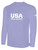 USA FIELD  HOCKEY BASICS LONG SLEEVE COTTON TEE CREST ON WEARERS CENTER CHEST LAVENDER WHITE