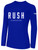 PLANTATION RUSH LONG SLEEVE COTTON T-SHIRT CREST ON WEARERS  CENTER CHEST ROYAL BLUE WHITE