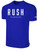 PLANTATION RUSH SHORT SLEEVE COTTON T-SHIRT CREST ON WEARERS  CENTER CHEST ROYAL BLUE WHITE