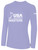 USA FIELD HOCKEY BASICS LONG SLEEVE COTTON TEE CREST ON WEARERS CENTER CHEST LAVENDER WHITE