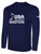 USA FIELD HOCKEY BASICS LONG SLEEVE COTTON TEE CREST ON WEARERS CENTER CHEST NAVY WHITE