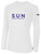 SUN FIELD HOCKEY BASICS COTTON LONG SLEEVE T-SHIRT NAME CREST ON WEARERS CENTER CHEST WHITE BLACK 