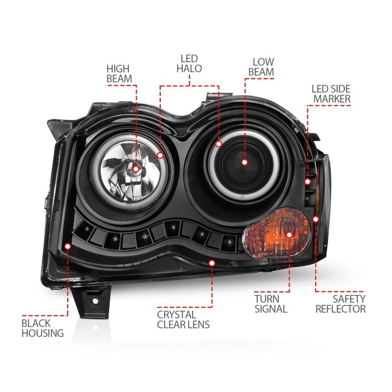 ANZO Projector Headlight Set w/ Halo Black | Ford Escape (08-12) (111355)