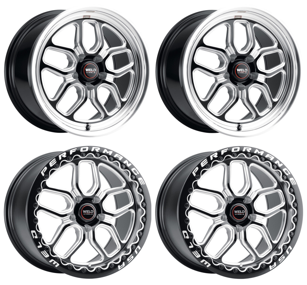 WELD Racing Laguna Gloss Black Milled Wheel Drag Pack for 05-23
