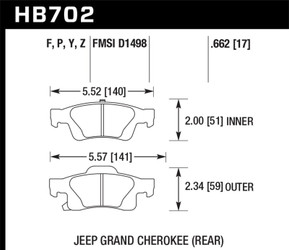 Hawk Performance HPS Rear Brake Pads for 11-20 Jeep Grand Cherokee & Durango 3.6/5.7L - HB702F.662