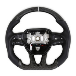 Drake Muscle Cars CH950-17 Carbon Fiber non Heated Steering Wheel with Leather Grips for 15-23 Challenger & Charger