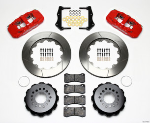 Wilwood OE Parking Bracket AERO4 Rear Big Brake Kit Slotted Rotors Red Calipers for 05-10 Challenger, Charger, Magnum & 300 5.7L - 140-11765-R
