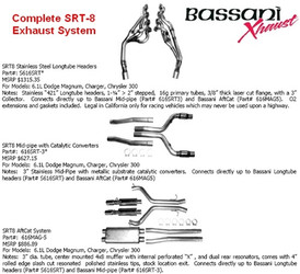 DISCONTINUED Bassani Complete Exhaust System (Headers/Catted Mid-Pipes/Cat-Back) (300C, Charger, Magnum SRT) 