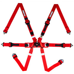 RaceQuip 857017RQP 6 Point Camlock Harness Set Bolt-On Ends FIA 8853-2016 HANS/FHR 2" Pull-Up Lap 2" Shoulders Red