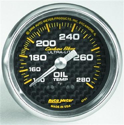 AutoMeter Carbon Fiber Series Analog Oil Temperature Gauge (140 to 280 F) - 4741