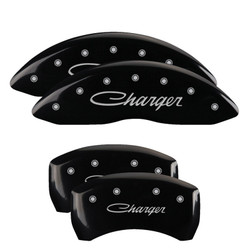 MGP 12181SCHSBK Single Piston Caliper Covers Black with Charger Cursive Logo for 11-23 Charger 3.6L & 5.7L HEMI