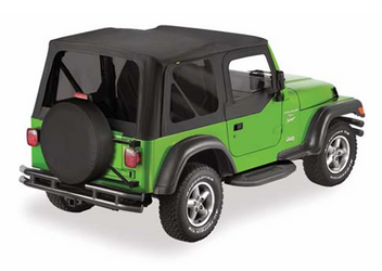 Pavement Ends 51197-15 Replay OEM Replacement Soft Top with Tinted Windows & Upper Door Skins Black Denim for 97-06 Jeep Wrangler TJ