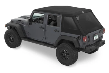 Bestop 56453-17 Trektop Slantback Jeep Logo Soft Top Premium Black Twill for 07-18 Jeep Wrangler Unlimited JK
