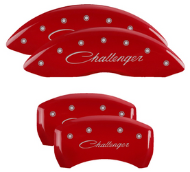 MGP 12162SCLSRD Dual Piston Caliper Covers Red with Challenger Cursive Logo for 11-23 Challenger 3.6L & 5.7L HEMI