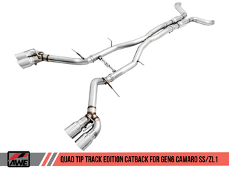 AWE Tuning 16-19 Chevy Camaro SS Resonated Cat-Back Exhaust -Track Edition (Quad Chrome Silver Tips)