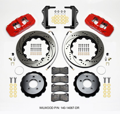 Wilwood 140-14067-DR AERO6 Front Big Brake Kit Drilled Rotors Red Calipers for 12-23 Challenger, Charger & 11-23 300 3.6/5.7L RWD