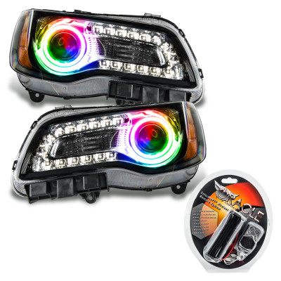 Oracle 7729-330 Pre-Assembled Halo Headlights Black Non-HID ColorSHIFT with RF Controller for 11-14 Chrysler 300C