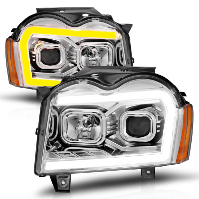 ANZO USA 111544 Projector Switchback Plank Style Headlights Chrome for 05-07 Jeep Grand Cherokee WK