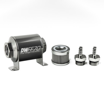 DeatschWerks 8-03-070-100K-516 5/16" Barb 100 Micron 70mm Inline Fuel Filter Kit