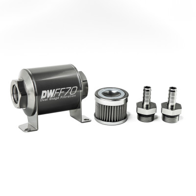 DeatschWerks 8-03-070-040K-38 3/8" Barb 40 Micron 70mm Inline Fuel Filter Kit