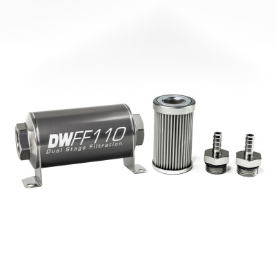 DeatschWerks 8-03-110-010K-516 5/16" Barb 10 Micron 110mm Inline Fuel Filter Kit