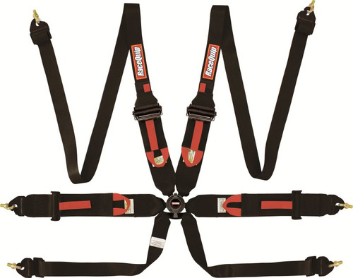 RaceQuip 854004RQP 6 Point Camlock Harness Set Snap Hook Ends FIA 8853-2016 HANS/FHR 3" Pull-Up Lap 3" to 2" Shoulders Black
