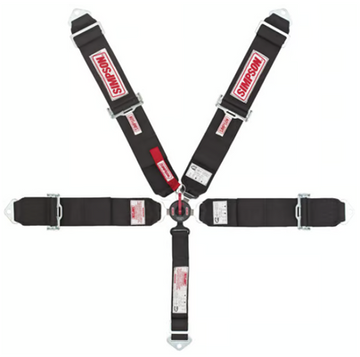 Simpson 29104BK 5 Point Lever Camlock Harness Bolt-On Ends SFI 16.1 Pull Up 62" Black