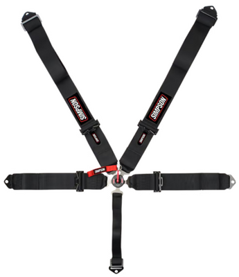 Simpson 29110BKHL1X 5 Point Lever 3" Camlock Harness Bolt-On Ends SFI 16.1 Pull Down 55" Hans Shoulders Black