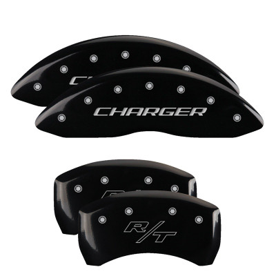 MGP 12181SCHRBK Single Piston Caliper Covers Black with Logo for 11-23 Charger R/T 5.7L HEMI