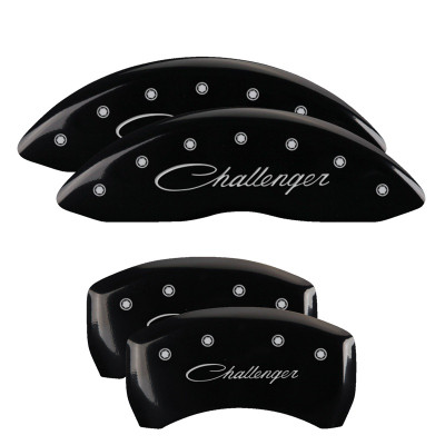 MGP 12162SCLSBK Dual Piston Caliper Covers Black with Challenger Cursive Logo for 11-23 Challenger 3.6L & 5.7L HEMI