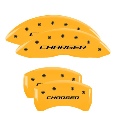 MGP 12162SCHBYL Dual Piston Caliper Covers Yellow with Charger Block Logo for 11-23 Charger 3.6L & 5.7L HEMI