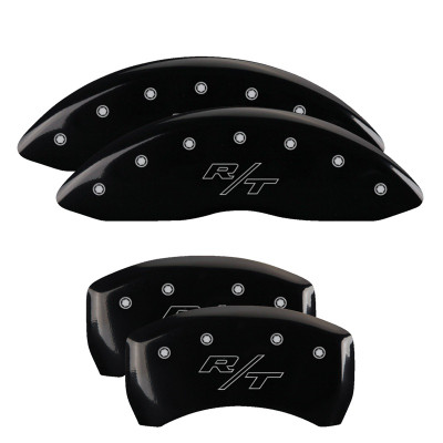MGP 12162SRTRBK Dual Piston Caliper Covers Black with RT Vintage Logo for 11-23 Challenger & Charger R/T 5.7L HEMI